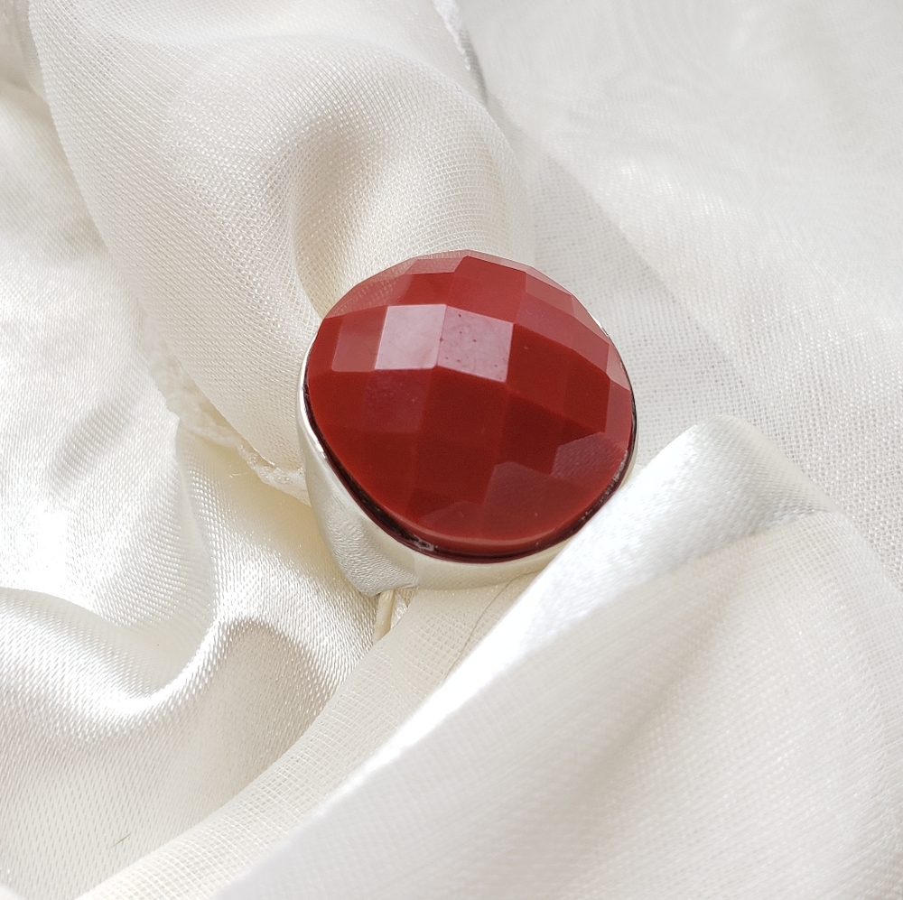 Deep Red Simulated Coral Cocktail Ring